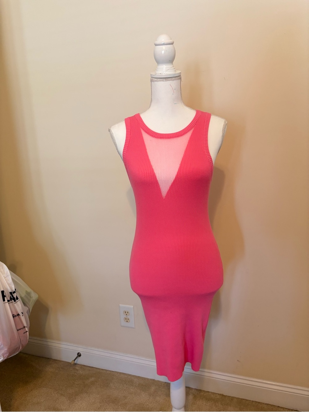 Love Tree Hot Pink Sleeveless Ribbed Midi Dress